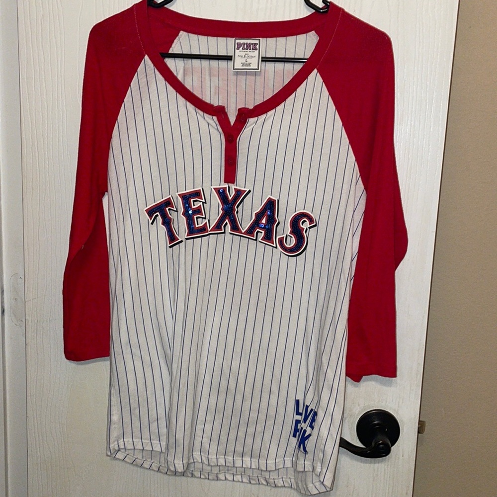 Pink Texas rangers baseball tee